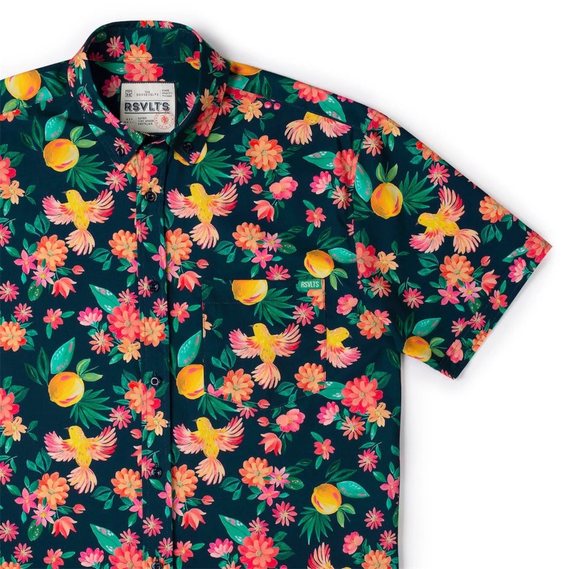 RSVLTS South For Winter KUNUFLEX Short Sleeve Shirt in Blue — front view