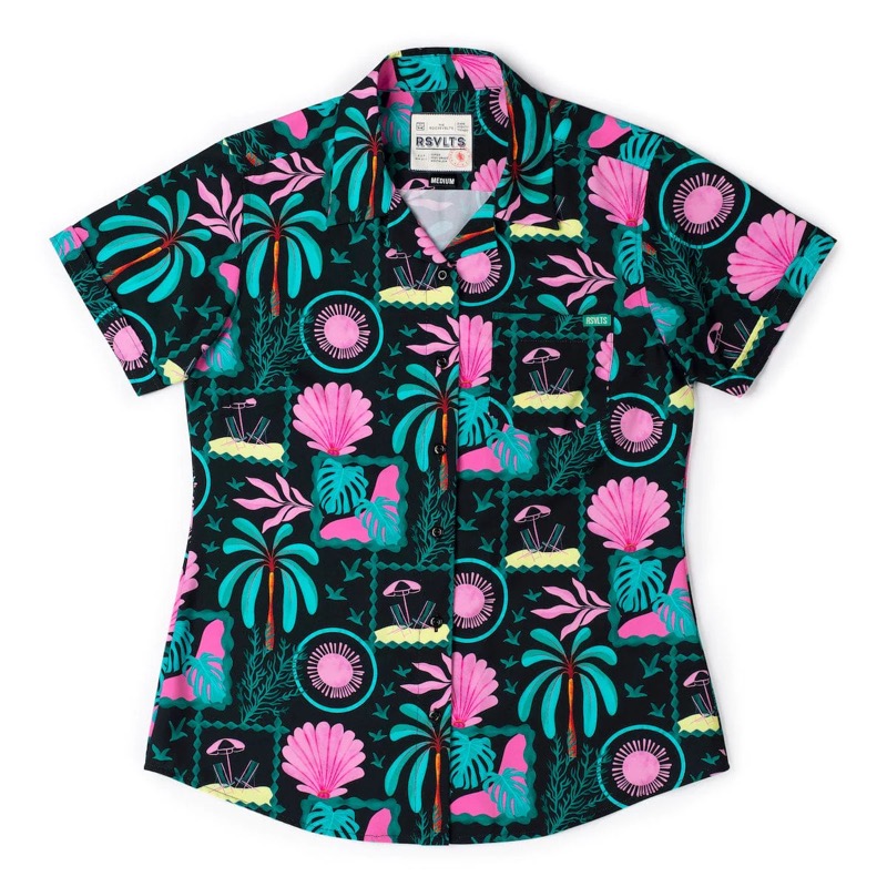 RSVLTS Miami Vibes women’s cut Women's KUNUFLEX Short Sleeve Shirt in Black — front view