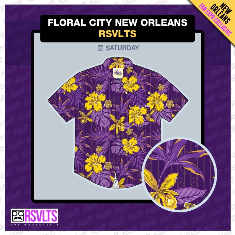 RSVLTS Floral City New Orleans 2025 Fan Expo exclusive colorway KUNUFLEX Short Sleeve Shirt in Purple — front view