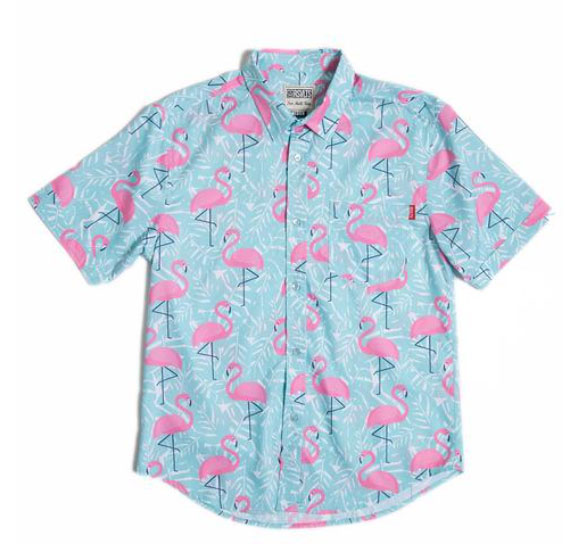 RSVLTS Flamingo KUNUFLEX Short Sleeve Shirt in Blue — front view
