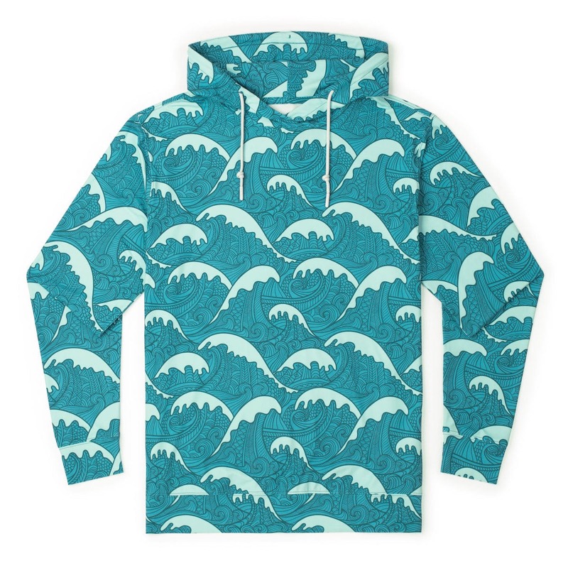 RSVLTS Samoa Waves (Teal) Performance Hoodie in Blue — front view