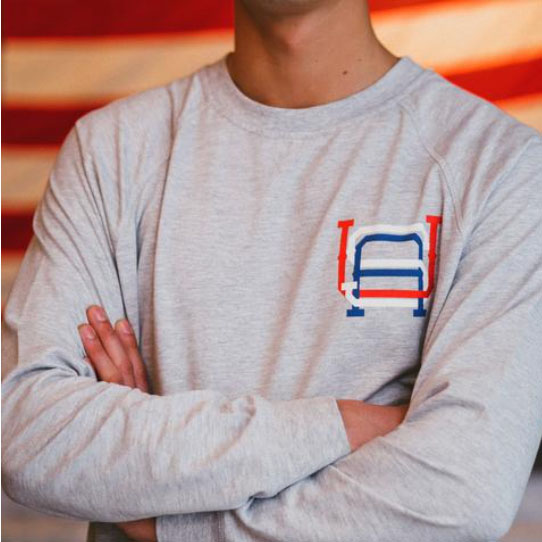 RSVLTS USA Varsity Crewneck Tee in Gray — front view