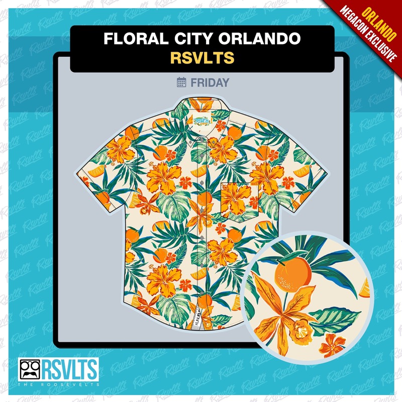 RSVLTS Floral City Orlando 2025 Megacon exclusive colorway KUNUFLEX Short Sleeve Shirt in White — front view