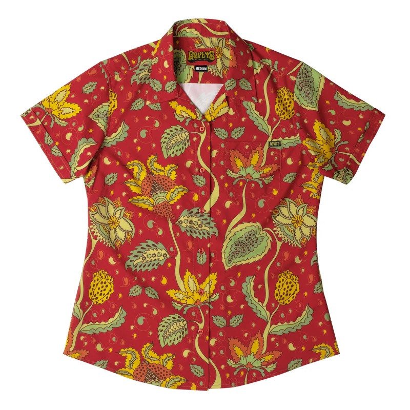 RSVLTS Baba O’Redly women’s cut Women's KUNUFLEX Short Sleeve Shirt in Red — front view