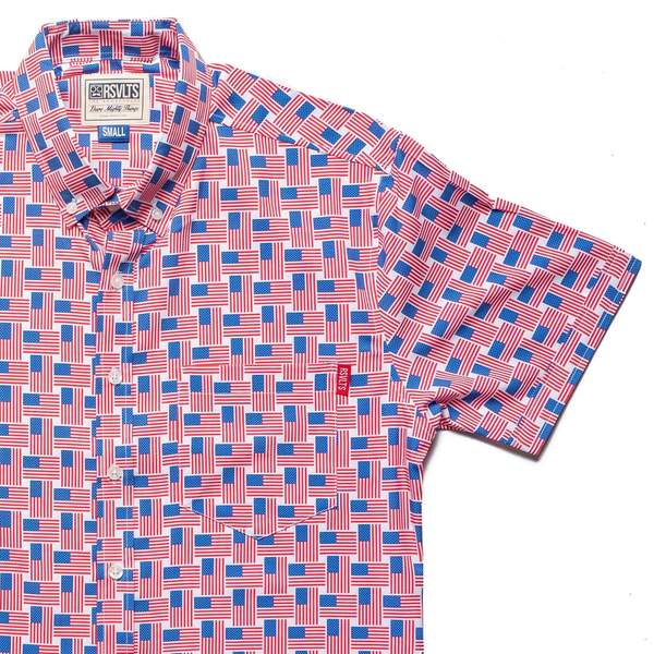 RSVLTS American Weave KUNUFLEX Short Sleeve Shirt in Red — detail 2