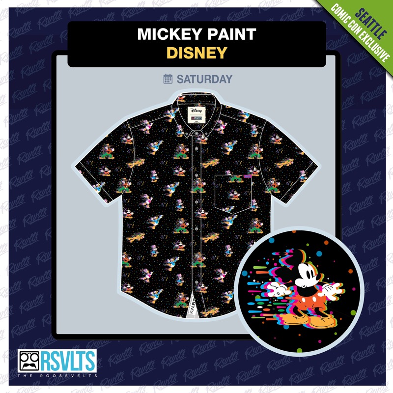 RSVLTS Mickey Paint KUNUFLEX Short Sleeve Shirt in Black — front view