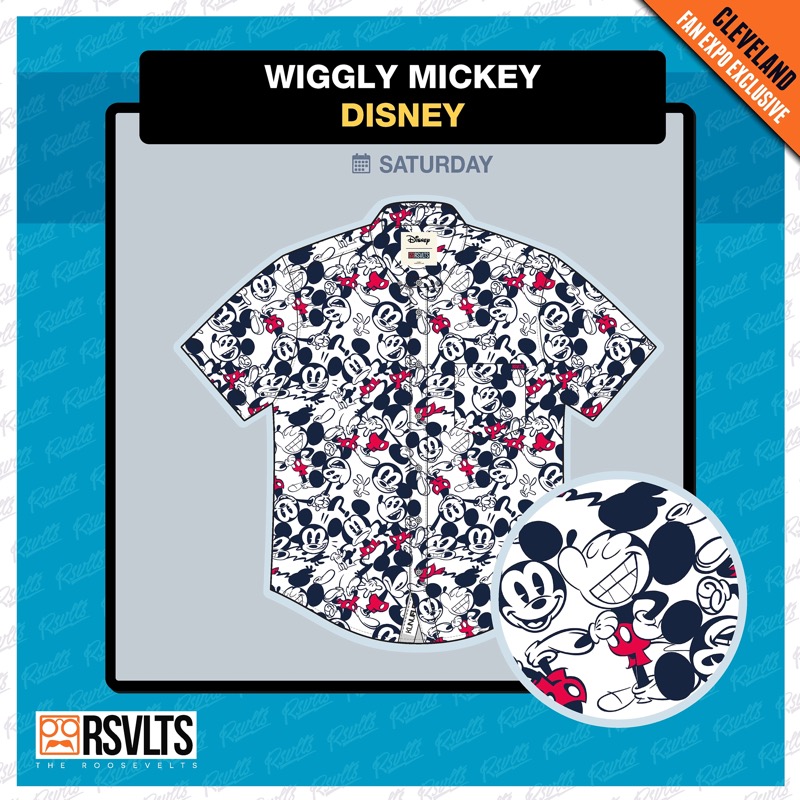 RSVLTS Wiggly Mickey KUNUFLEX Short Sleeve Shirt in White — front view