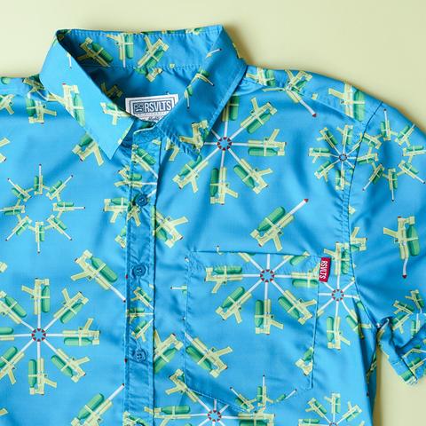 RSVLTS Super Soak Up The Sun KUNUFLEX Short Sleeve Shirt in Blue — front view
