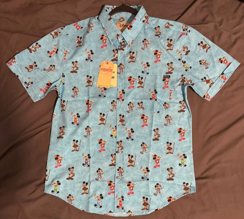 RSVLTS Mickey in the Park KUNUFLEX Short Sleeve Shirt in Blue — front view