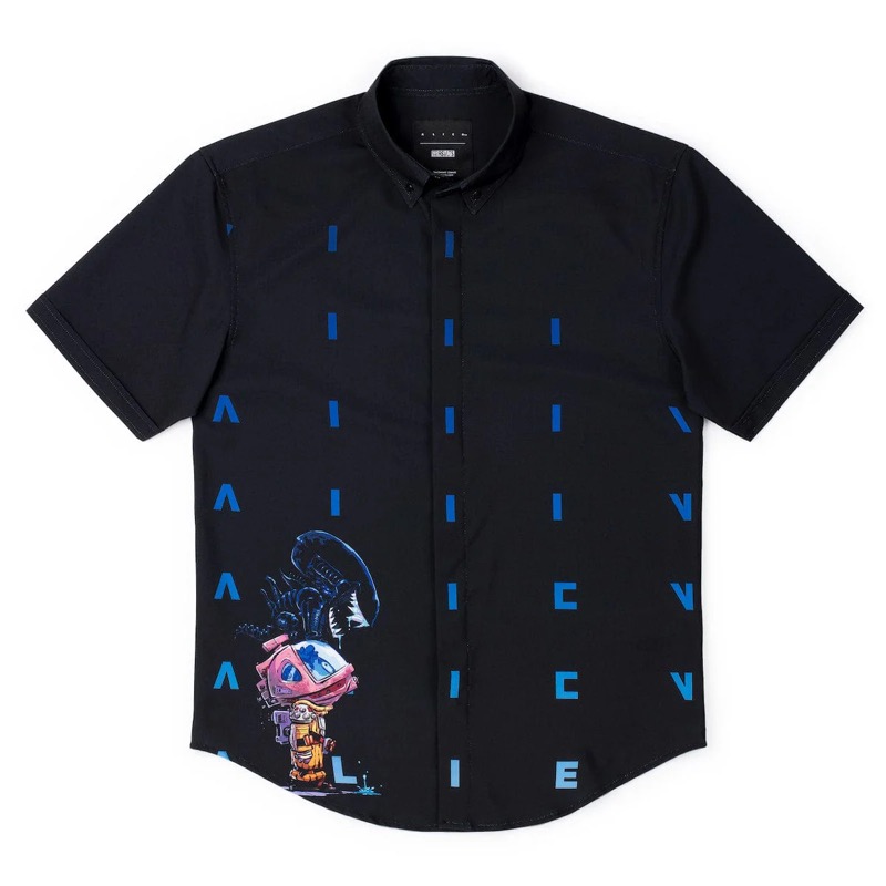 RSVLTS No One Can Hear You Scream KUNUFLEX Short Sleeve Shirt in Black — front view