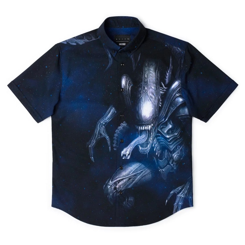 RSVLTS The Perfect Organism KUNUFLEX Short Sleeve Shirt in Black — front view