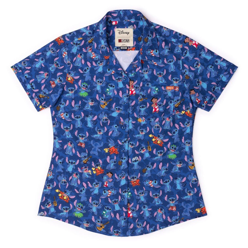 RSVLTS Stitch Being Stitch Women's KUNUFLEX Short Sleeve Shirt in Blue — front view
