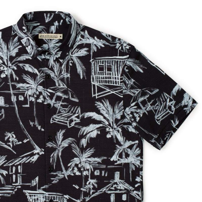 RSVLTS Bungalow (Bamboo) KUNUFLEX Short Sleeve Shirt in Black — front view