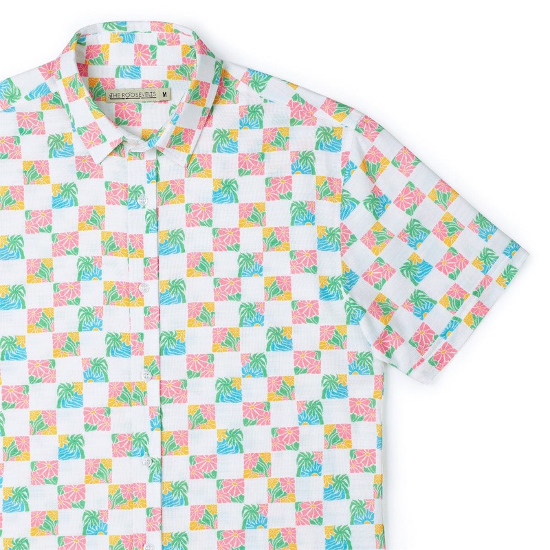 RSVLTS Late Checkout (Bamboo) KUNUFLEX Short Sleeve Shirt in White — front view
