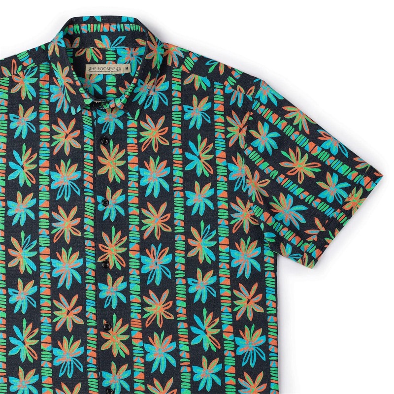 RSVLTS Fleur-escent (Bamboo) KUNUFLEX Short Sleeve Shirt in Black — front view