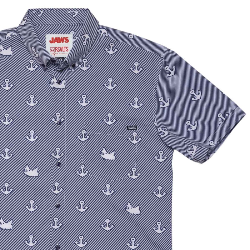 RSVLTS The Beaches Will Be Open KUNUFLEX Short Sleeve Shirt in Blue — front view