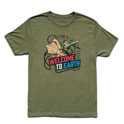 RSVLTS Welcome to Earth Crewneck Tee in Green — front view