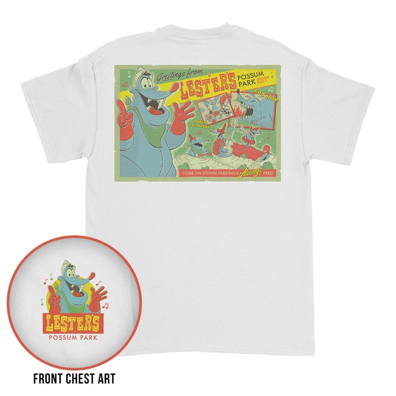 RSVLTS Lester’s Possum Park Crewneck Tee in White — front view
