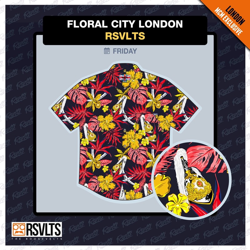 RSVLTS Floral City London 2025 KUNUFLEX Short Sleeve Shirt in Red — front view