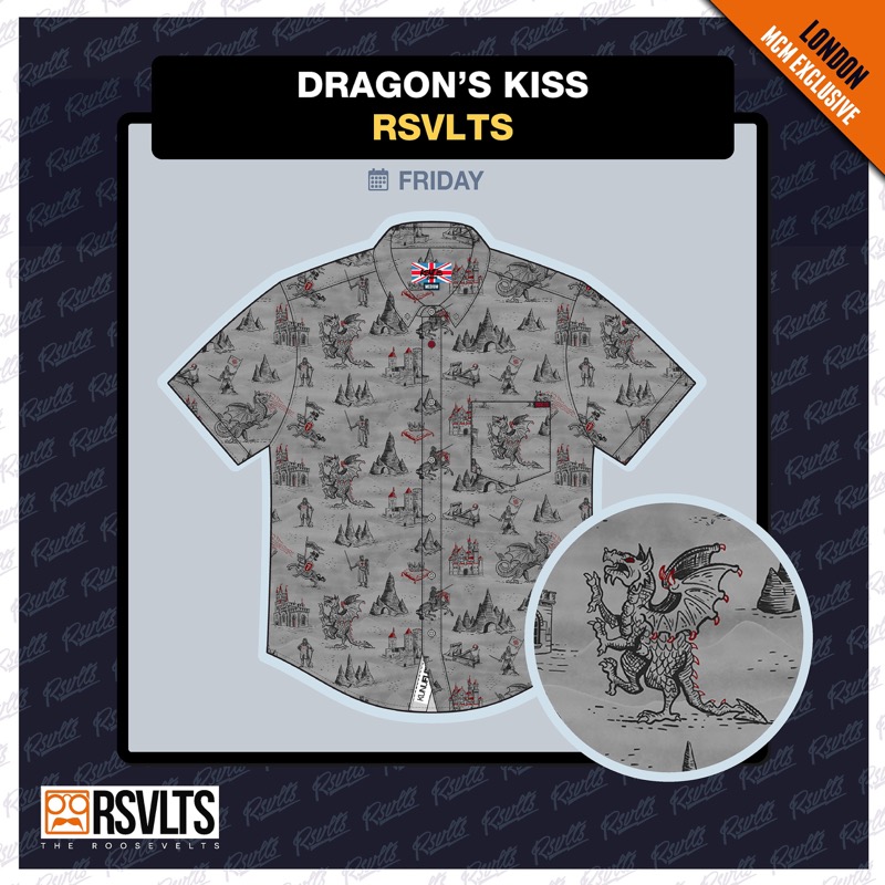 RSVLTS Dragon’s Kiss KUNUFLEX Short Sleeve Shirt in Gray — front view