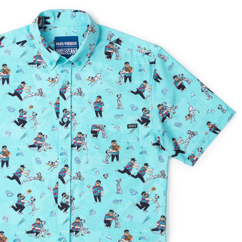 RSVLTS Eatin’ Around the World KUNUFLEX Short Sleeve Shirt in Blue — front view