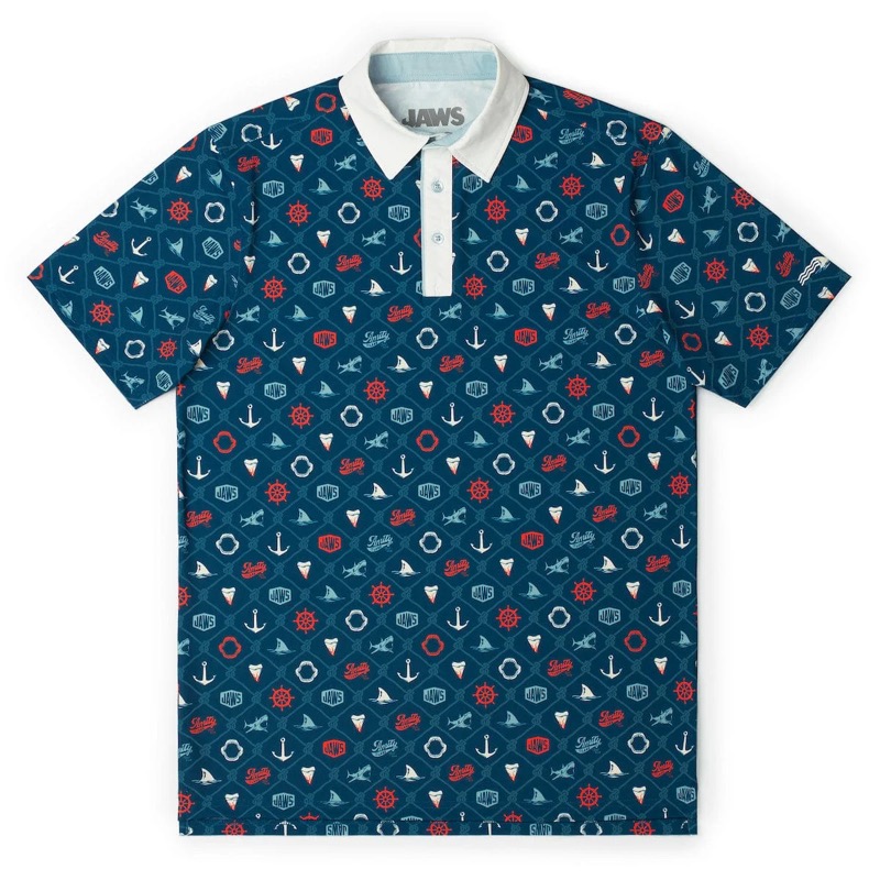 RSVLTS Teeth, Tide & Terror All-Day Polo in Blue — front view