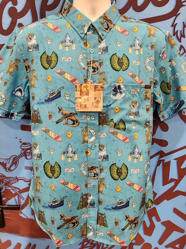 RSVLTS Thrills, Chills, Long-Distance Phone Bills KUNUFLEX Short Sleeve Shirt in Blue — front view