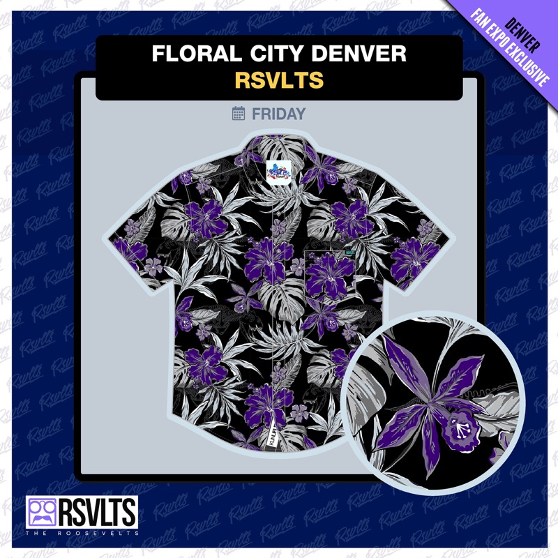 RSVLTS Floral City Denver 2025 KUNUFLEX Short Sleeve Shirt in Black — front view