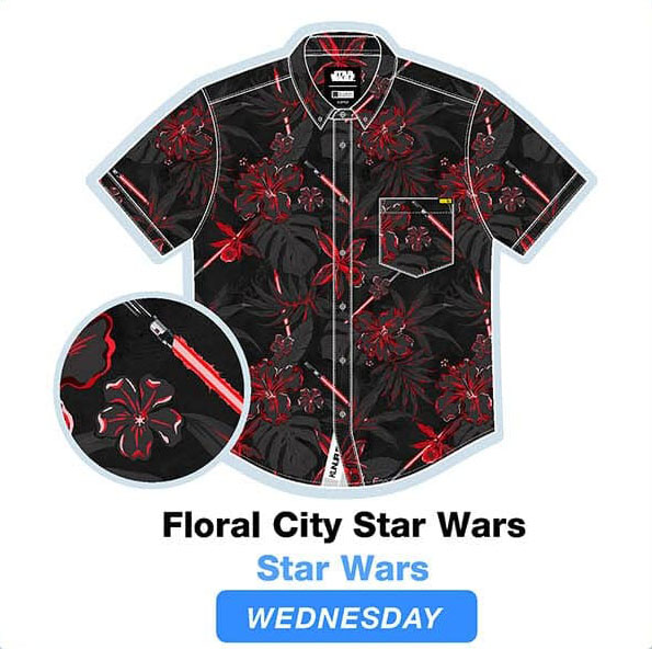 RSVLTS Floral City – Sith City KUNUFLEX Short Sleeve Shirt in Black — front view