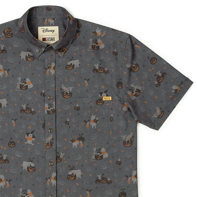 RSVLTS Pooh’s Pumpkin Patch KUNUFLEX Short Sleeve Shirt in Gray — front view