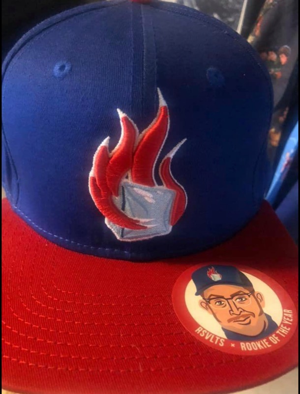 RSVLTS Brickma Hot Ice Snapback Hat in Blue — front view