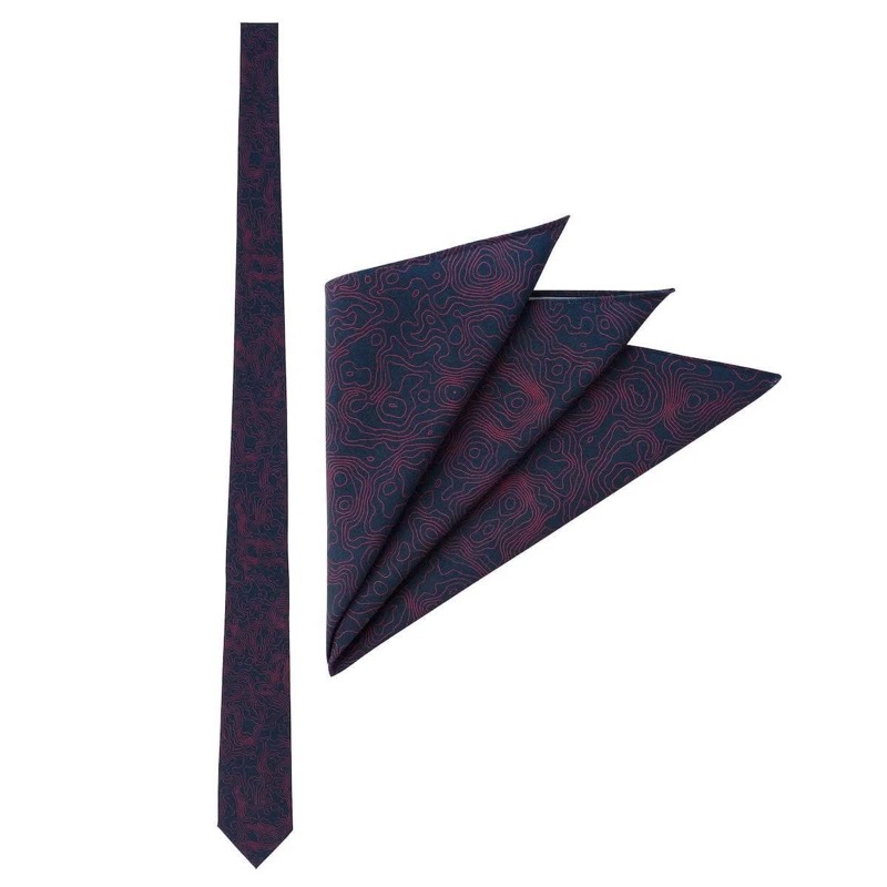 RSVLTS Topo (Red/Navy) tie & pocket square set Tie & Pocket Square in Blue — front view