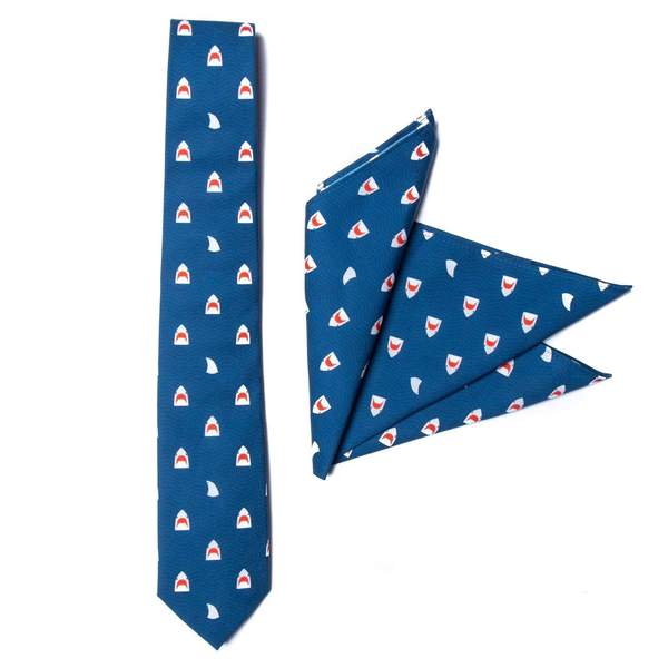RSVLTS Chomp tie & pocket square set Tie & Pocket Square in Blue — front view
