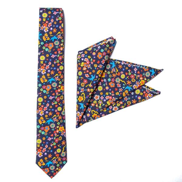 RSVLTS El Mantel Tie & Pocket Square in Blue — front view
