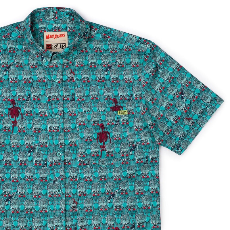 RSVLTS Mars on the March KUNUFLEX Short Sleeve Shirt in Blue — front view