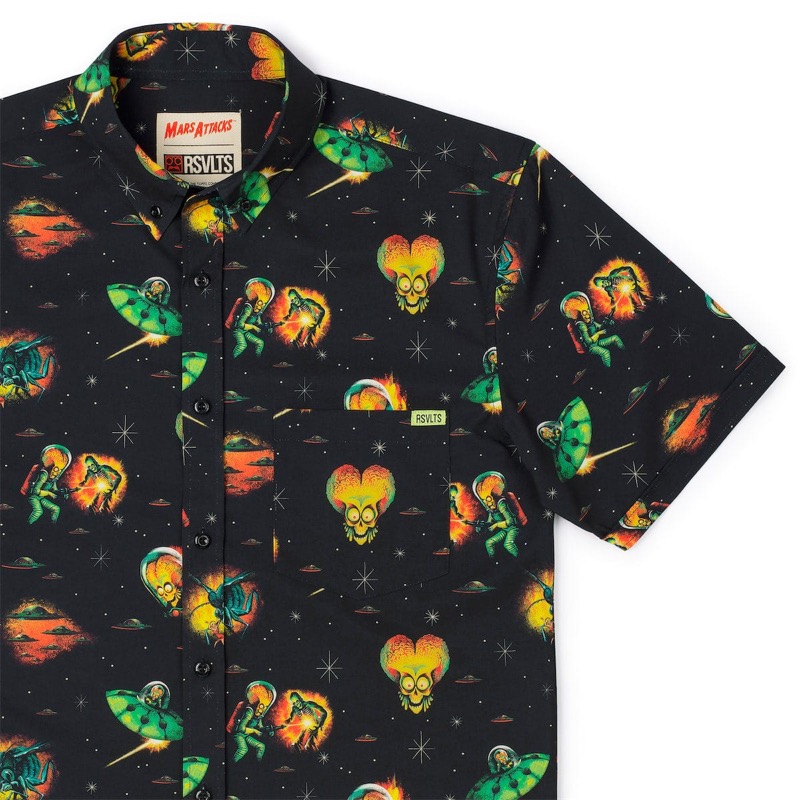 RSVLTS Terror from the Red Planet KUNUFLEX Short Sleeve Shirt in Black — front view
