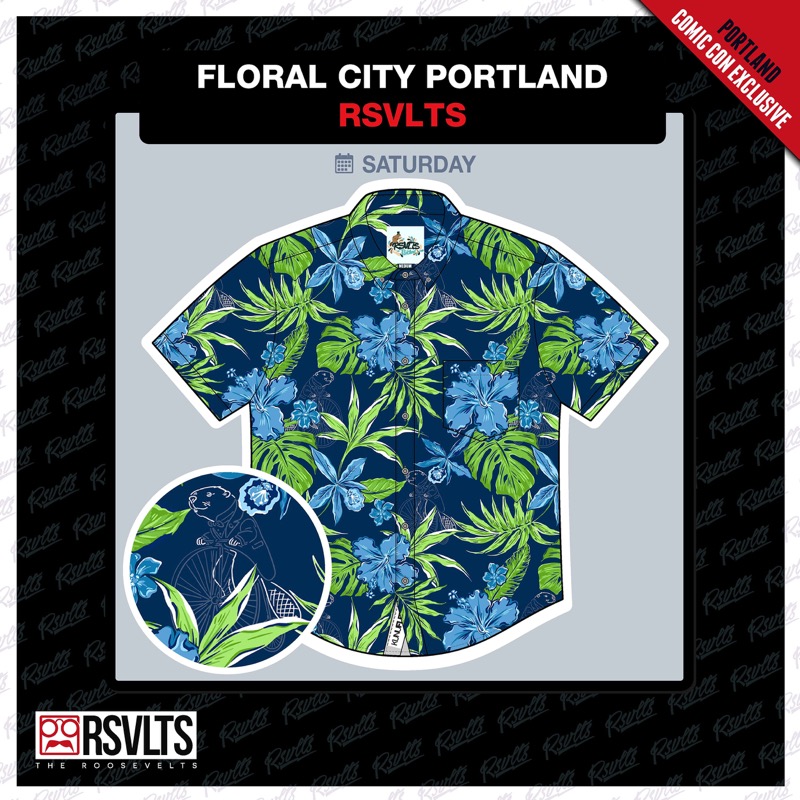 RSVLTS Floral City Portland 2025 KUNUFLEX Short Sleeve Shirt in Blue — front view