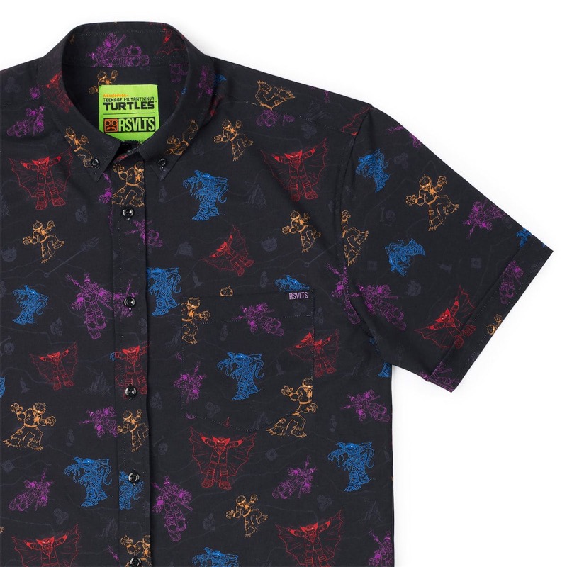 RSVLTS Turtle Terror KUNUFLEX Short Sleeve Shirt in Black — front view