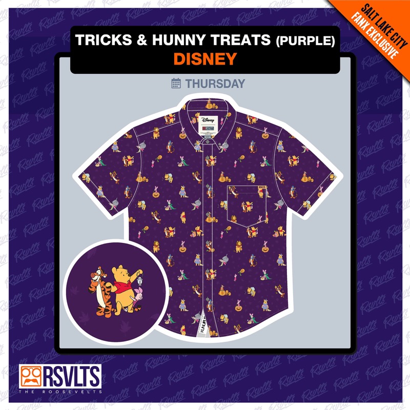 RSVLTS Tricks & Hunny Treats KUNUFLEX Short Sleeve Shirt in Purple — front view