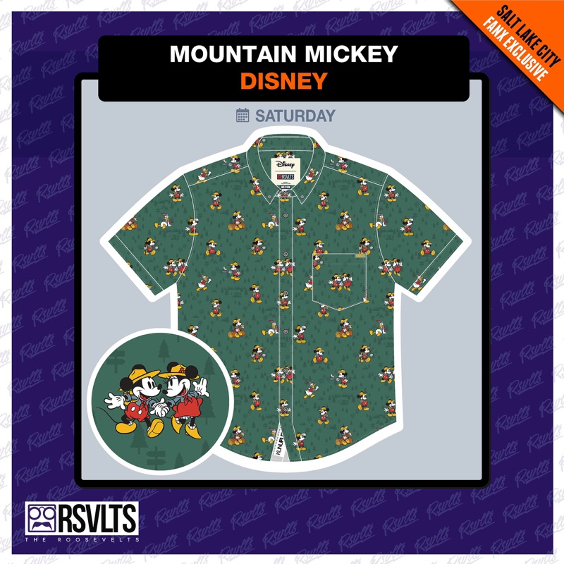 RSVLTS Mountain Mickey KUNUFLEX Short Sleeve Shirt in Green — front view