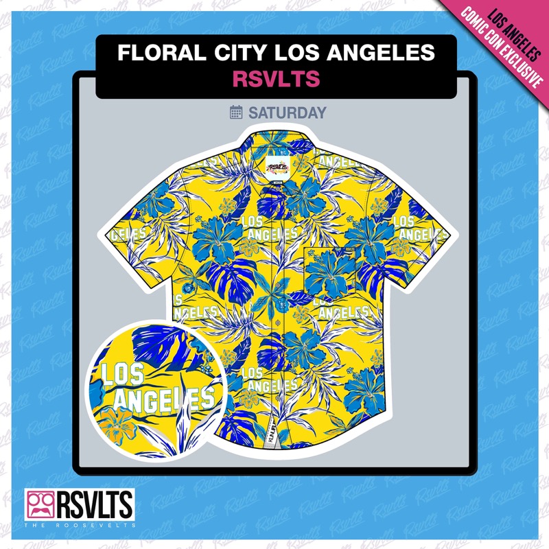 RSVLTS Floral City Los Angeles 2025 KUNUFLEX Short Sleeve Shirt in Yellow — front view
