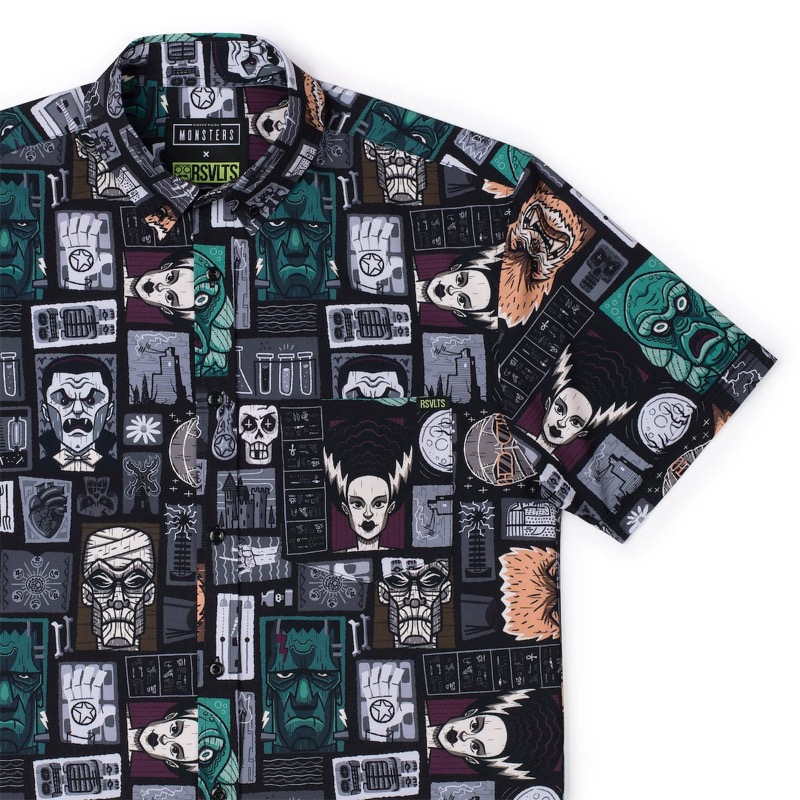RSVLTS Freaky Tiki KUNUFLEX Short Sleeve Shirt in Black — front view