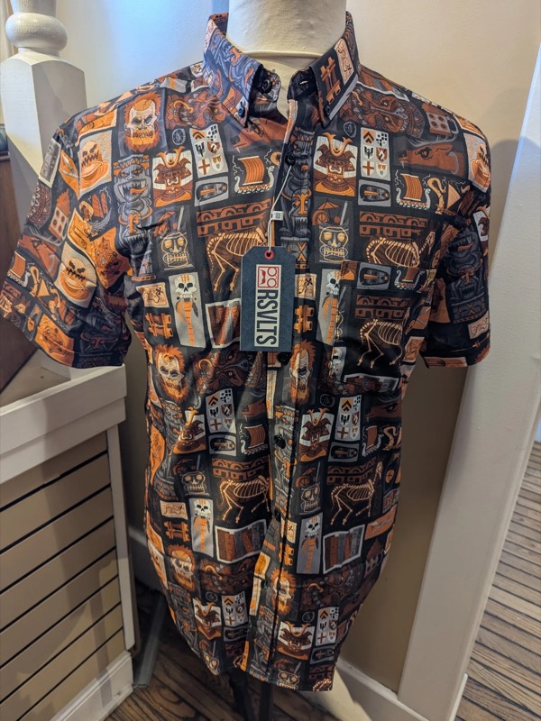 RSVLTS Hawthorne’s Hideout (Halloween colorway) KUNUFLEX Short Sleeve Shirt in Black — front view