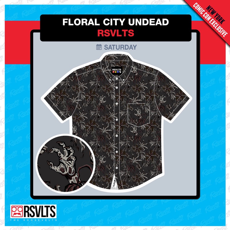 RSVLTS Floral City Undead KUNUFLEX Short Sleeve Shirt in Gray — front view