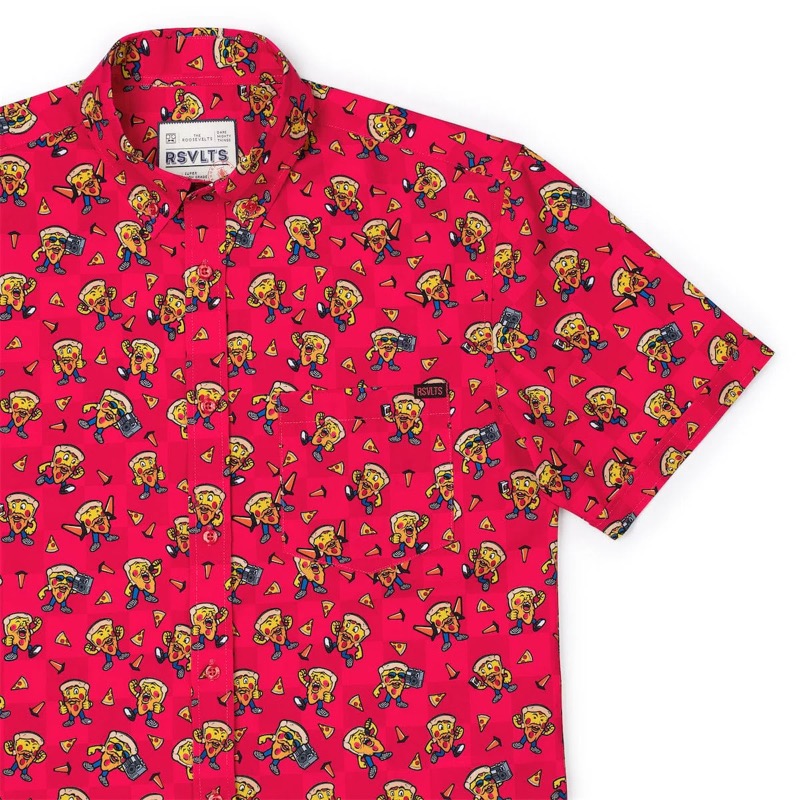 RSVLTS Slice of the Party KUNUFLEX Short Sleeve Shirt in Red — front view