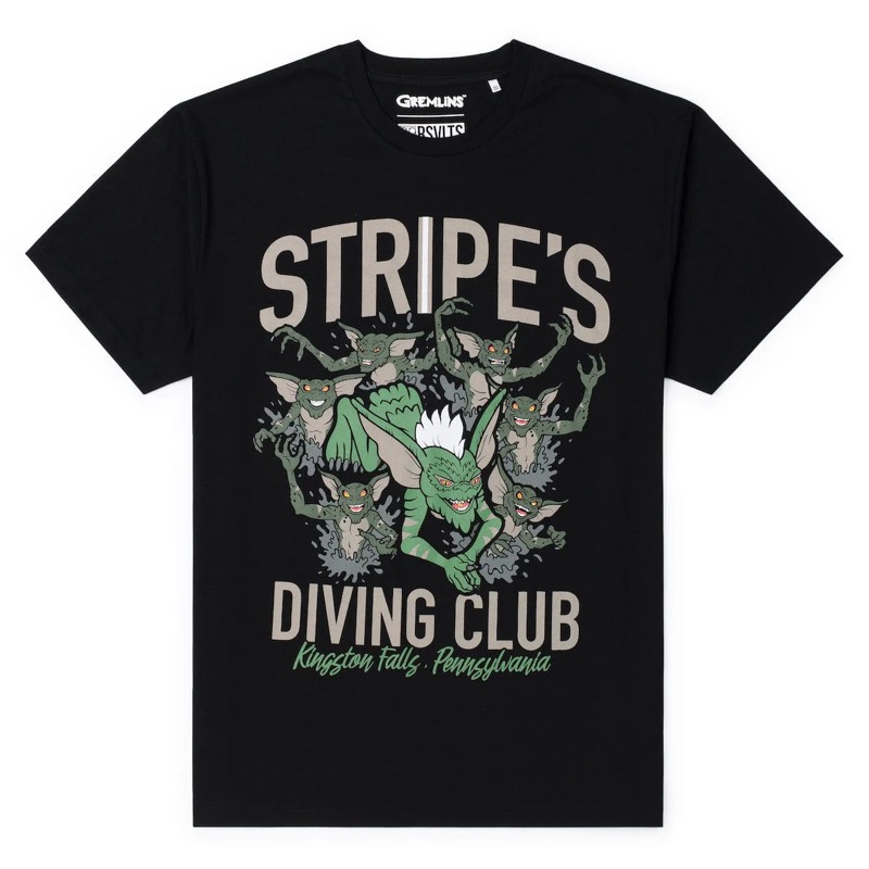 RSVLTS Stripe’s Diving Club Crewneck Tee in Black — front view