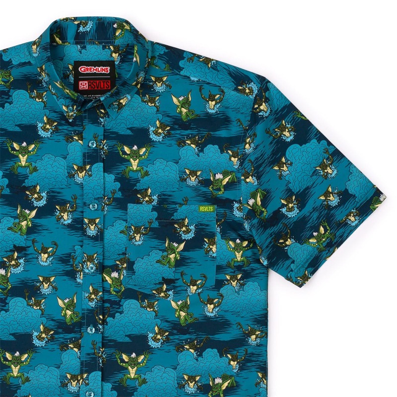 RSVLTS Just Add Water KUNUFLEX Short Sleeve Shirt in Blue — front view