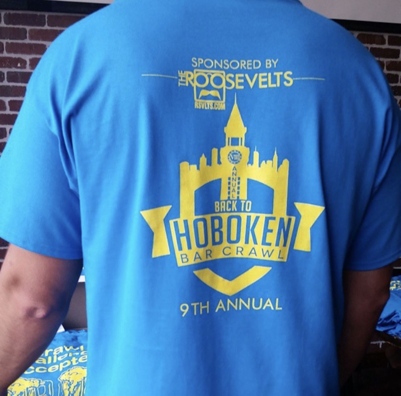 RSVLTS 9th Annual Hoboken Pub Crawl Crewneck Tee in Blue — front view
