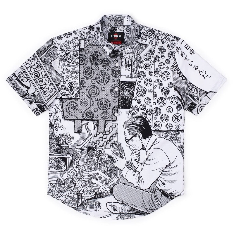 RSVLTS Spiral Obsession KUNUFLEX Short Sleeve Shirt in White — front view