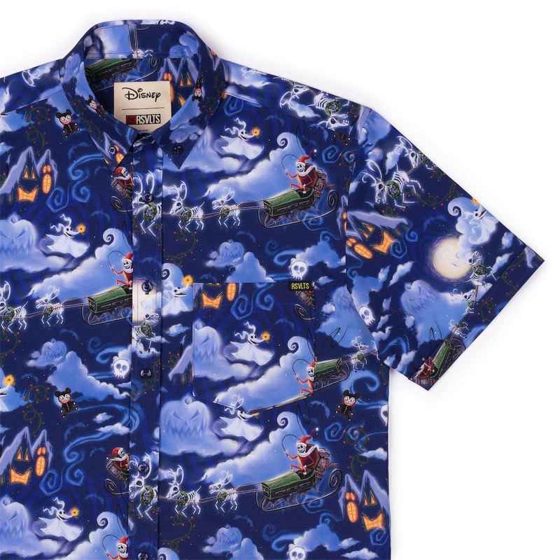 RSVLTS Here Comes Sandy Claws KUNUFLEX Short Sleeve Shirt in Blue — front view